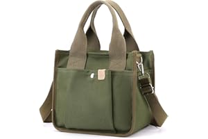 NATINSA Small Canvas Tote Bag with Pockets for Women, Cute Mini Crossbody Shoulder Bags, Casual Satchel Purse Hobo Messenger Handbag