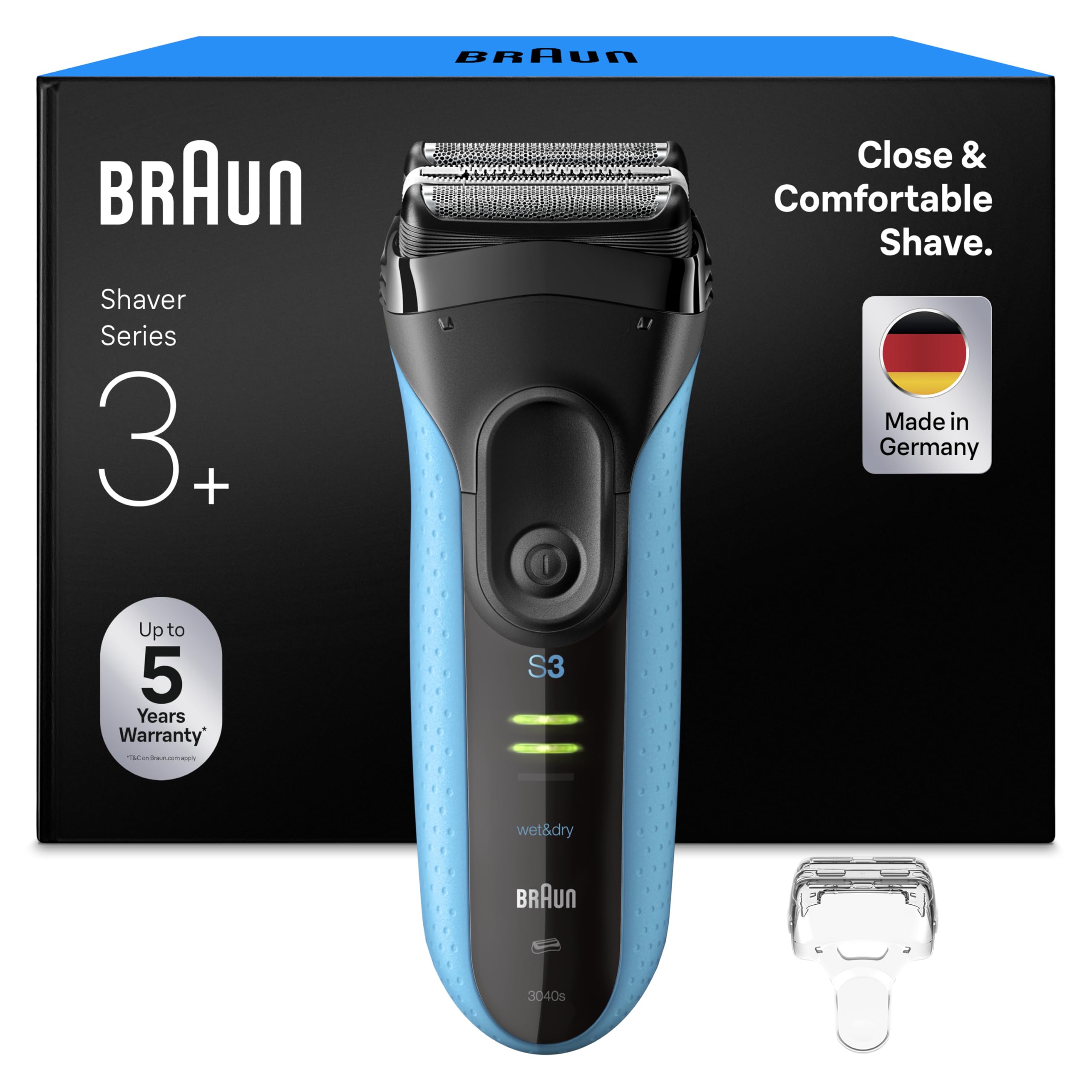 Braun Rasoir Electrique Homme Series 3 ProSkin 3040s Noir-Bleu, Avec Tondeuse De Précision Pour Sculpter Les Moustaches Et Micro-Peigne Pour Rasage Efficace, Même A Raser Les Barbes De 3 Jours
