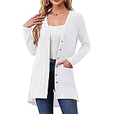 YuYukan Women Cardigans Open Front Lightweight Button Down Duster Long Cardigan Vertical Stripes Pockets for Casual Fall