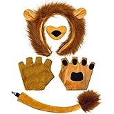 Lion Costume for Adults Lion Ears Headband Tail Nose Bowtie Gloves Halloween Animal Cosplay Party Supplies