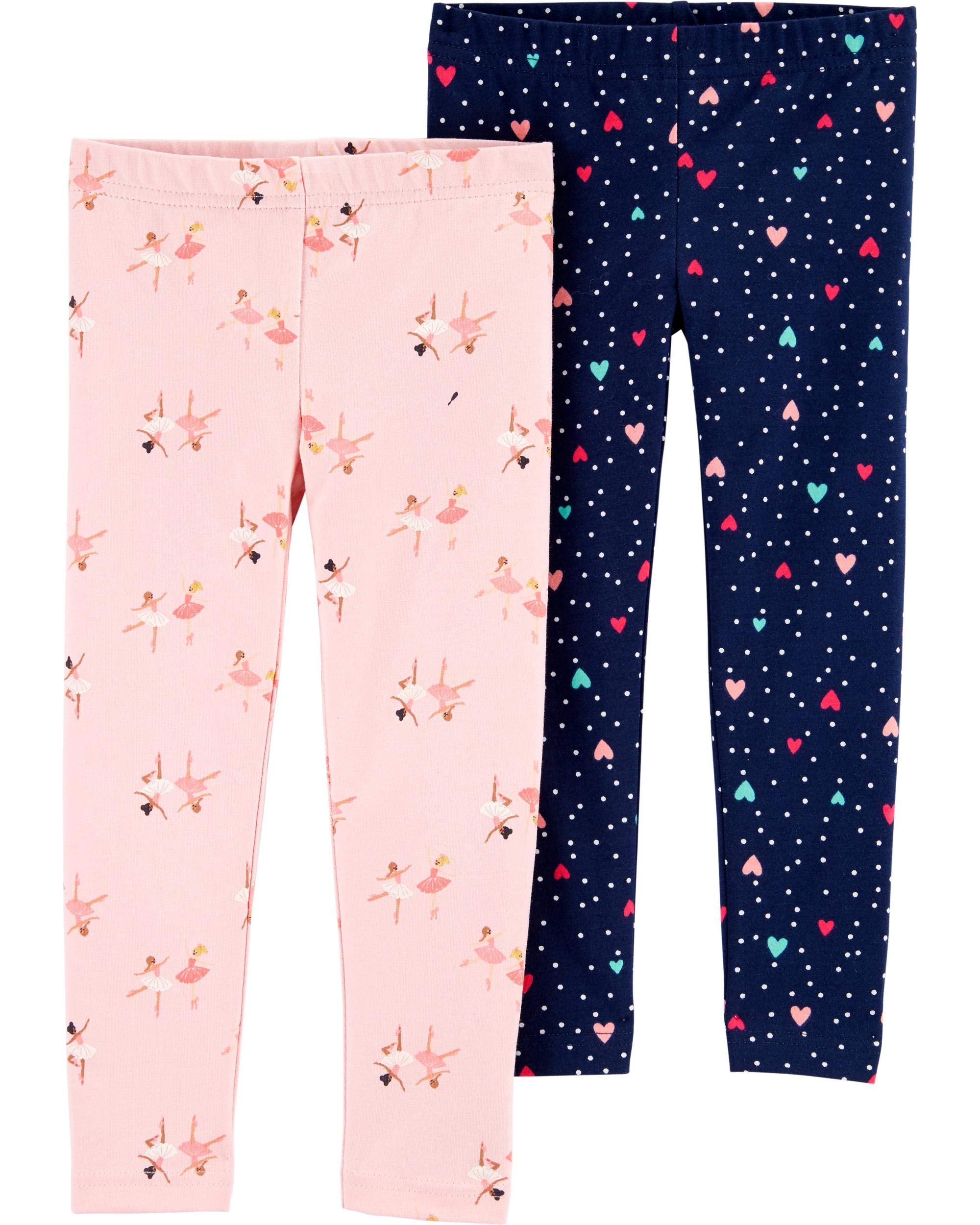 Carter's Girls' Toddler 2-Pack Leggings, Ballerina/Hearts, 5T