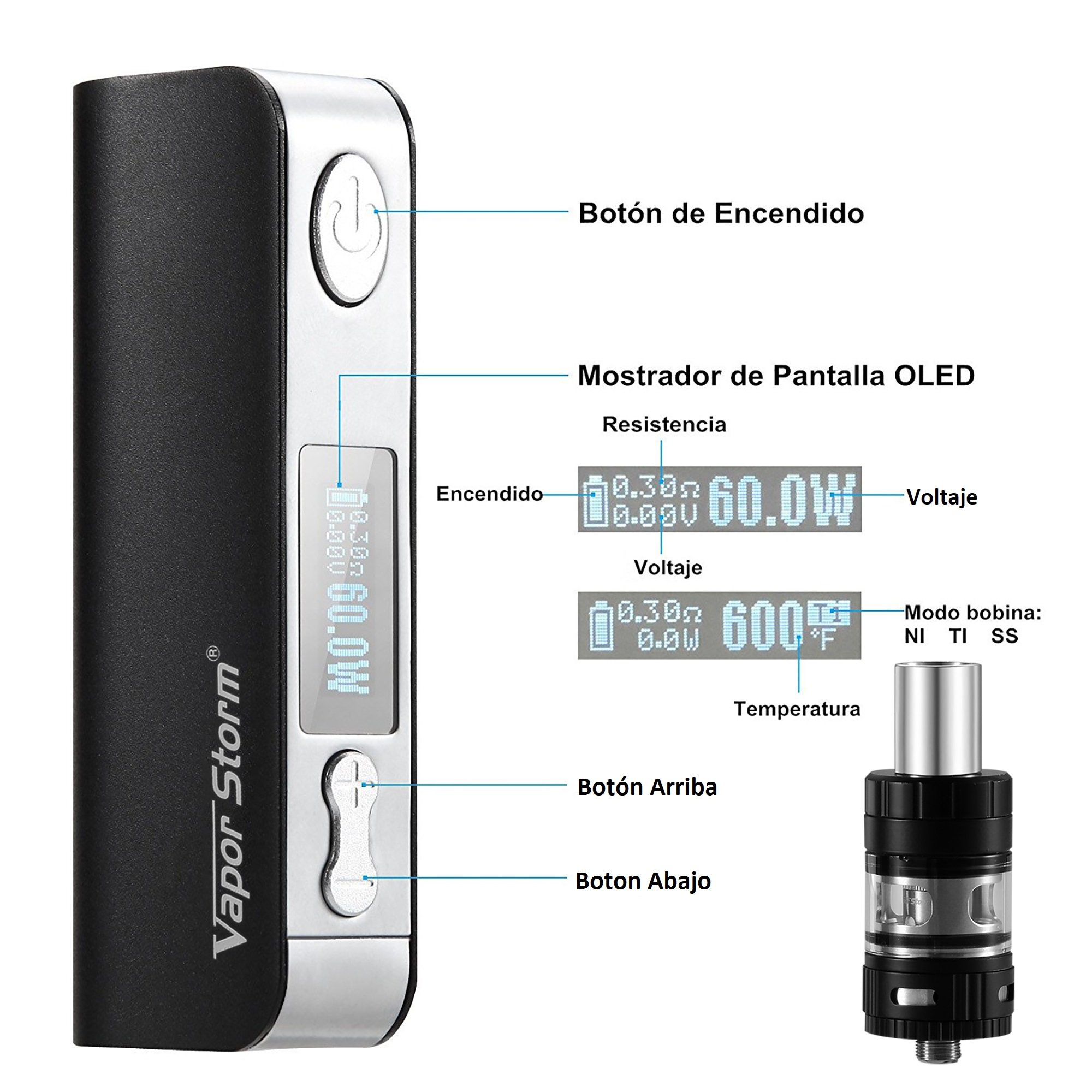 VaporStorm, Kit Cigarette électronique V50 TC, noir