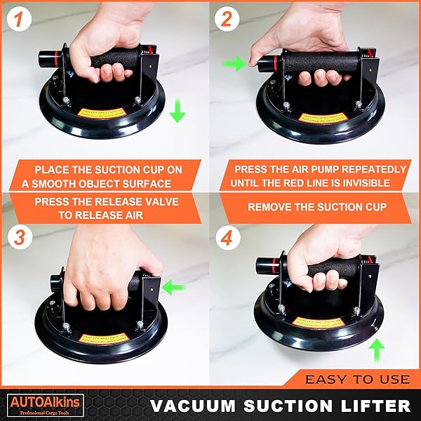 AUTOALKINS 8″ HEAVY DUTY SUCTION CUP TO LIFT LARGE GLASS, TILE, MARBLE, VACUUM SUCTION CUPS LIFTER WITH HANDLE FOR TILES, WINDOWS, GLASS LIFTING, 480 LBS LOAD CAPACITY, CARRYING CASE (1 PACK)