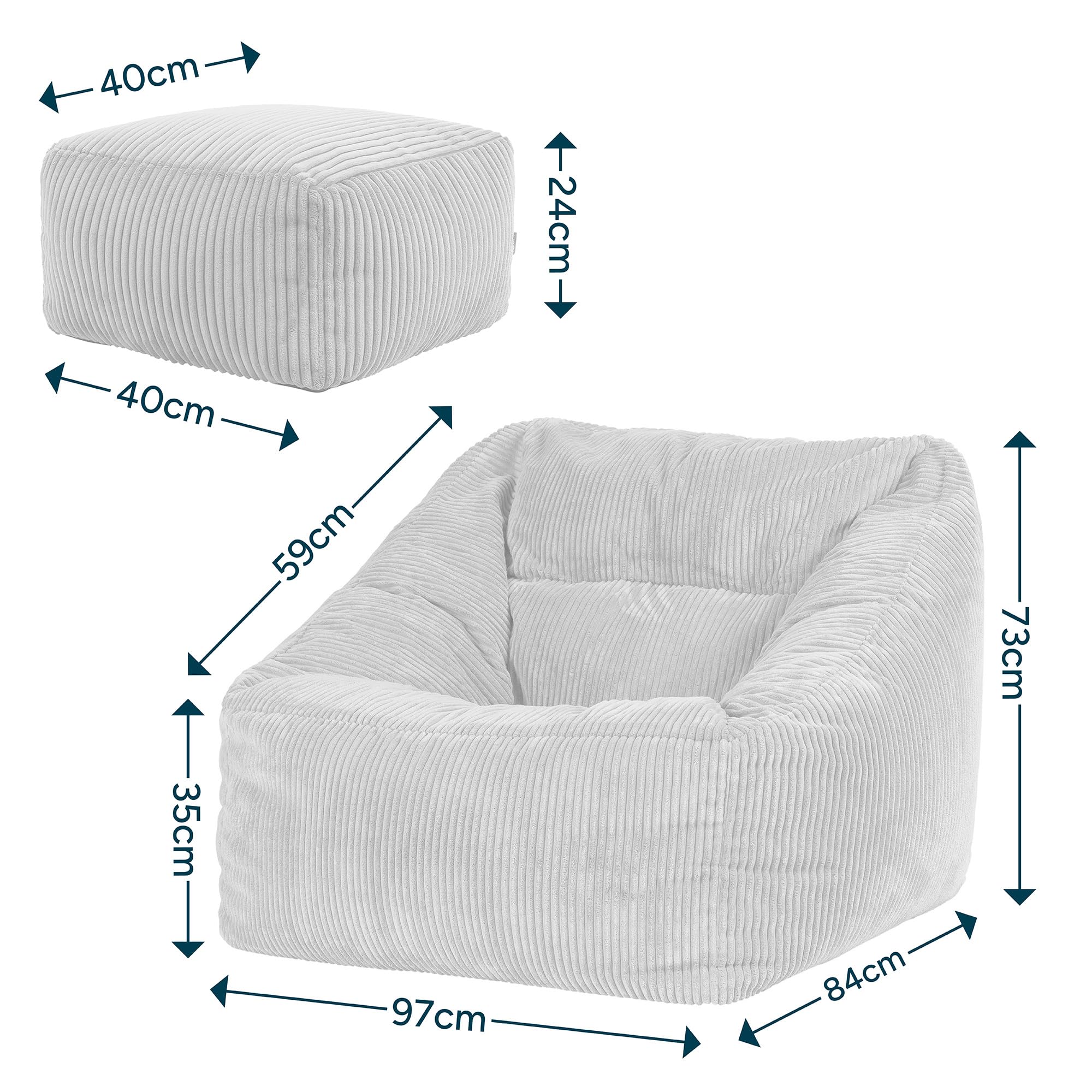 Icon Natalia Sitzsack Sessel mit Hocker für Erwachsene, Beige, Flauschiger Cord Stoff, Riesen Sitzsack Cord mit Füllung, Bean Bag Chair, Bequemer Sessel Wohnzimmer, Lounge, Schlafzimmer, Büro 5