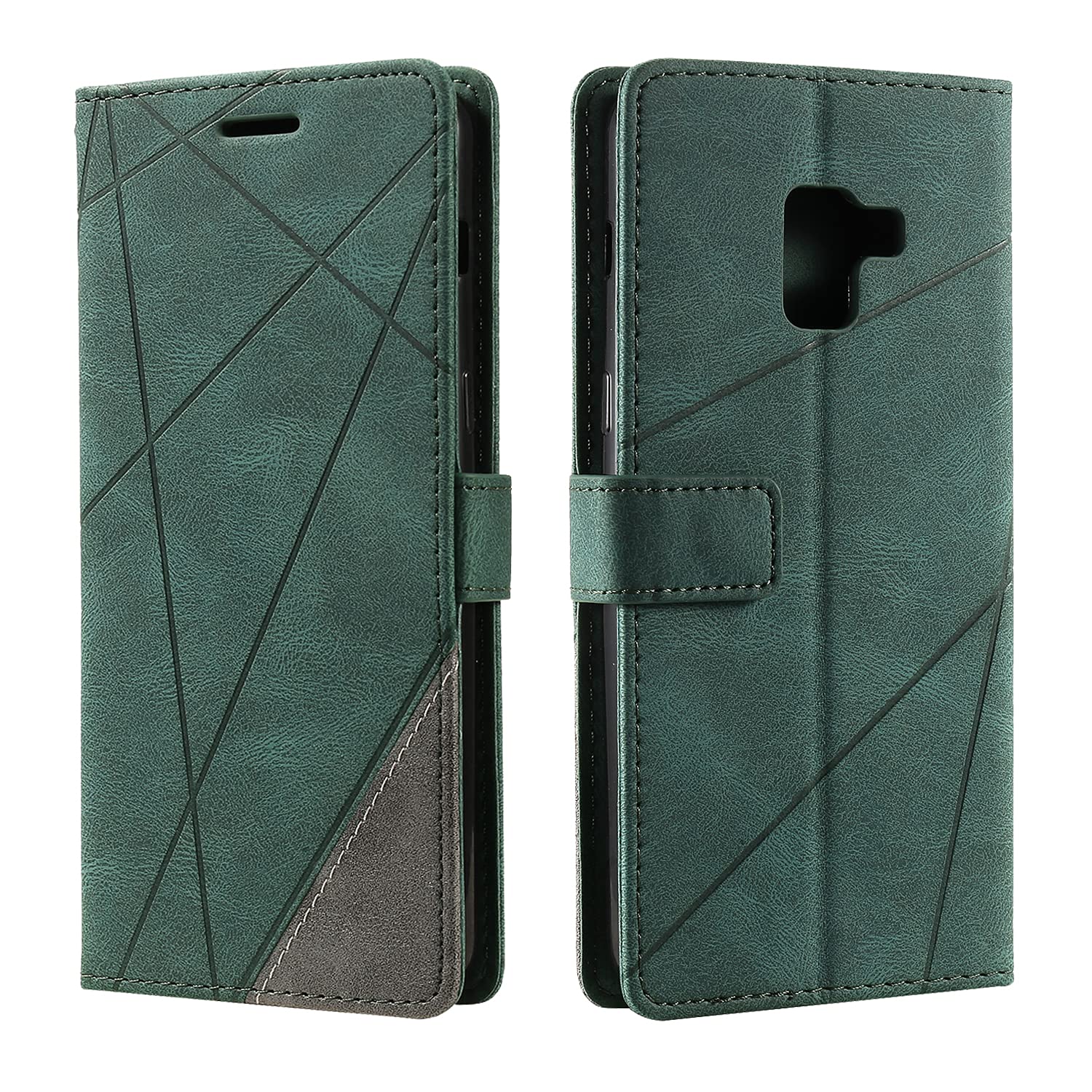 SONWO Case for Galaxy A8 Plus 2018 Case, Premium Leather Flip Wallet Case Magnetic Closure Card Slots Kickstand Phone Case for Galaxy A8 Plus 2018, Green — image 1