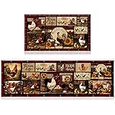 Chicken Rooster Kitchen Rugs Set of 2, Washable Non-Slip Chicken Kitchen Mats Decor for Country Farmhouse Home Indoor Outdoor Microfiber Sunflower Chick Floor Mat Decorations 17x29 and 17x47 Inch