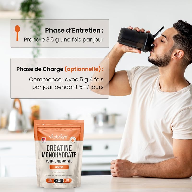 Créatine Monohydrate en Poudre Micronisée | Sachet 400 g | 114 Portions | Creatine Monohydrate Poudre Ultra-Fine 200 Mesh à Dissolution Rapide (Pas en Gelules ni Gummies) | Vegan | Vitabright