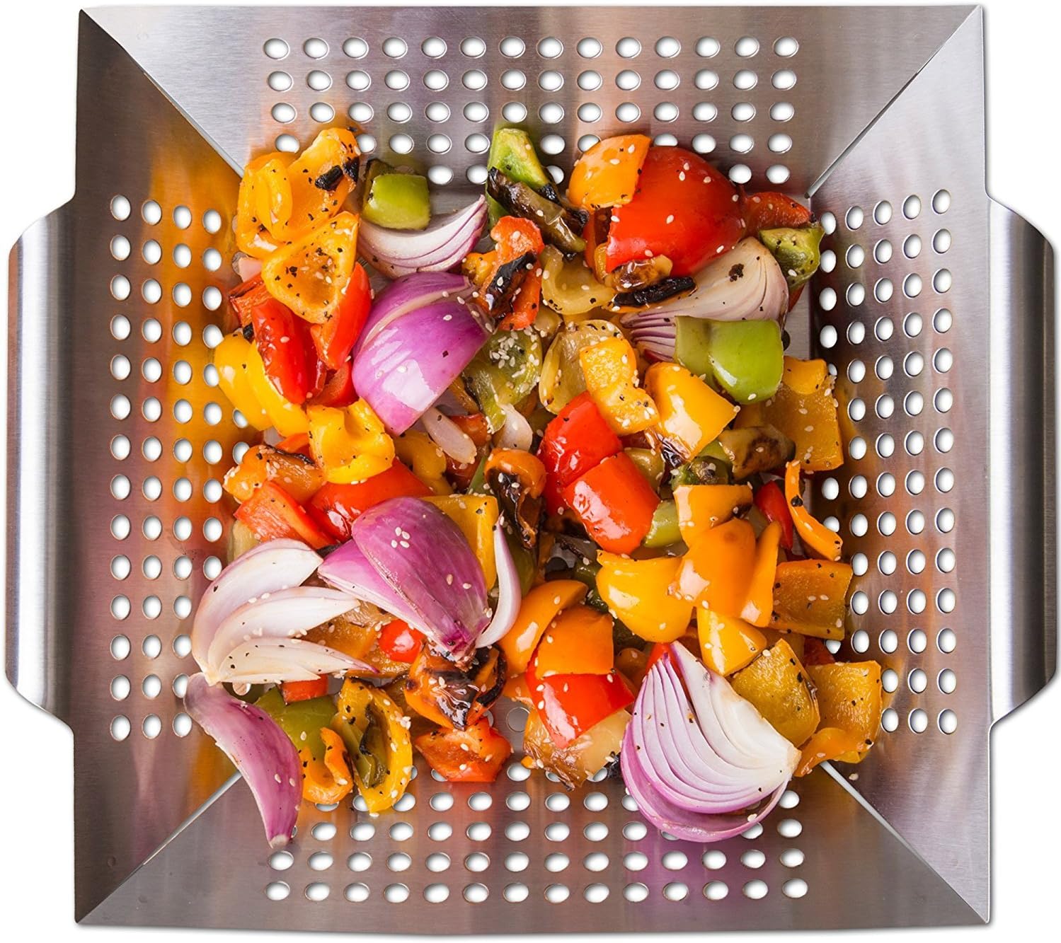 Premium Vegetable Grill Basket Grill Republic Large BBQ Grill Pan Made From Stainless Steel, Vegetable Grill Basket and Wok Topper Pan or use ashtray from Char Llean
