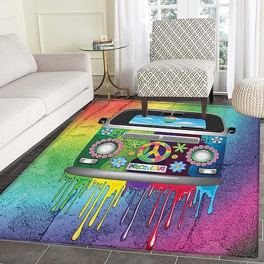 Amazon Com Groovy Print Area Rug Old Style Hippie Van With Dripping Rainbow Paint Mid 60s Youth Revolution Movement Theme Indoor Outdoor Area Rug 3 X4 Multi Kitchen Dining