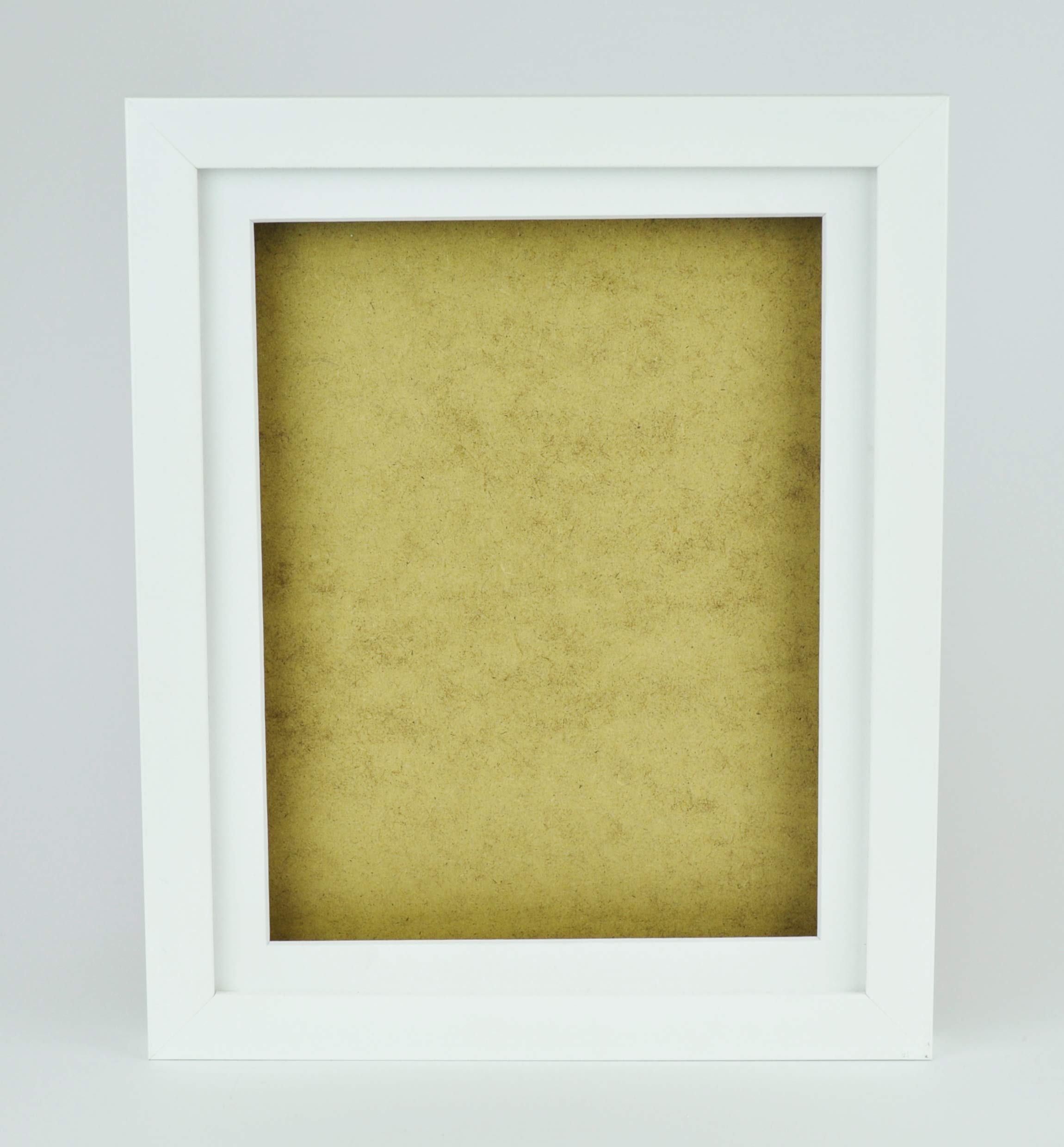 White 8" Square Wooden 3D Effect deep Box Frame with White Mount and Glass Front for Records, Memorabilia, Photos and Artworks