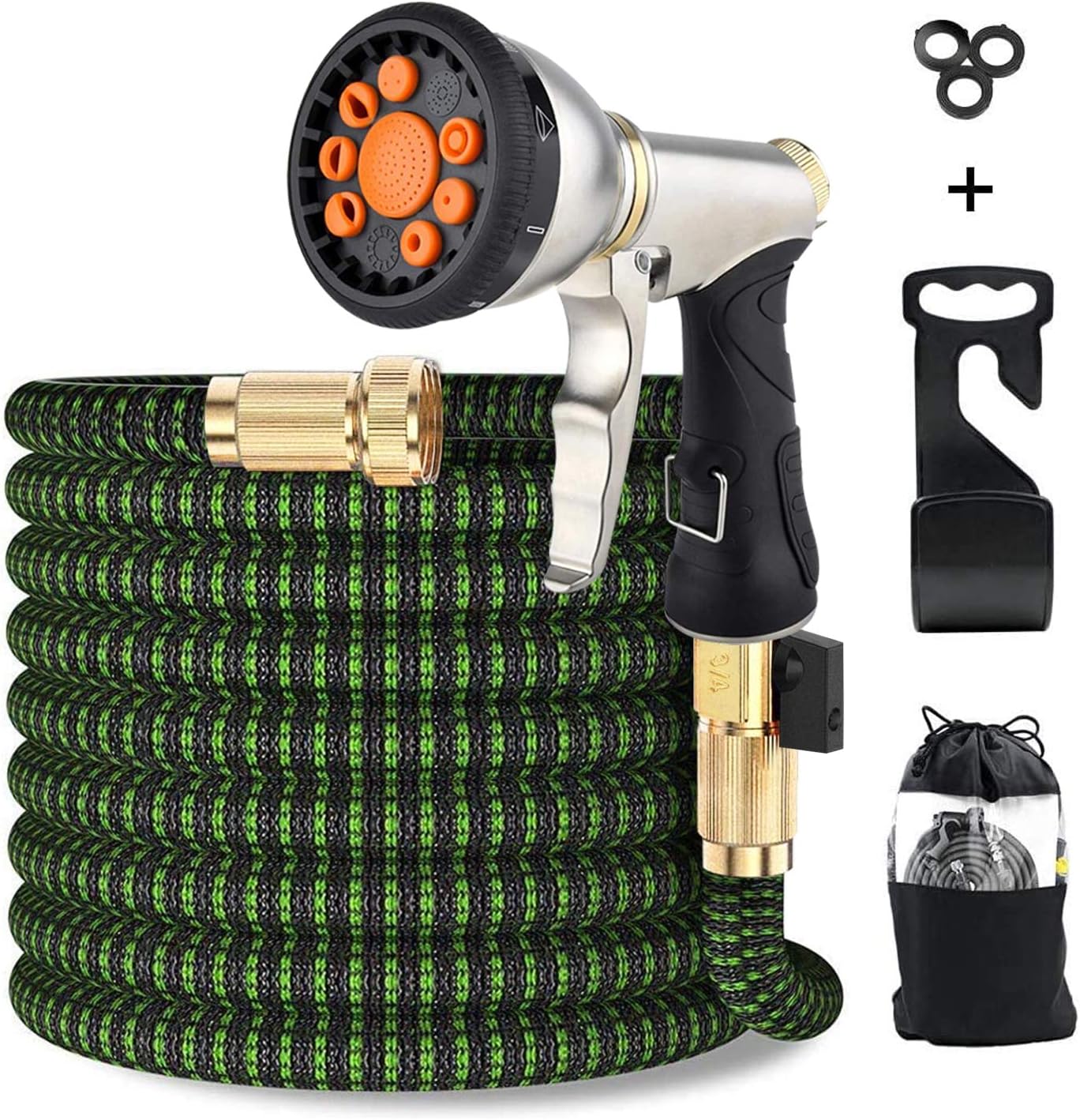 Upgraded Expandable Garden Hose 50 FT 100FT Retractable Water Hose with 4-Layers Flex Strong Latex, 3/4" Solid Brass Connectors and 9-Way High Pressure Hose Nozzle for Lawn, Patio, Garden : Garden & Outdoor