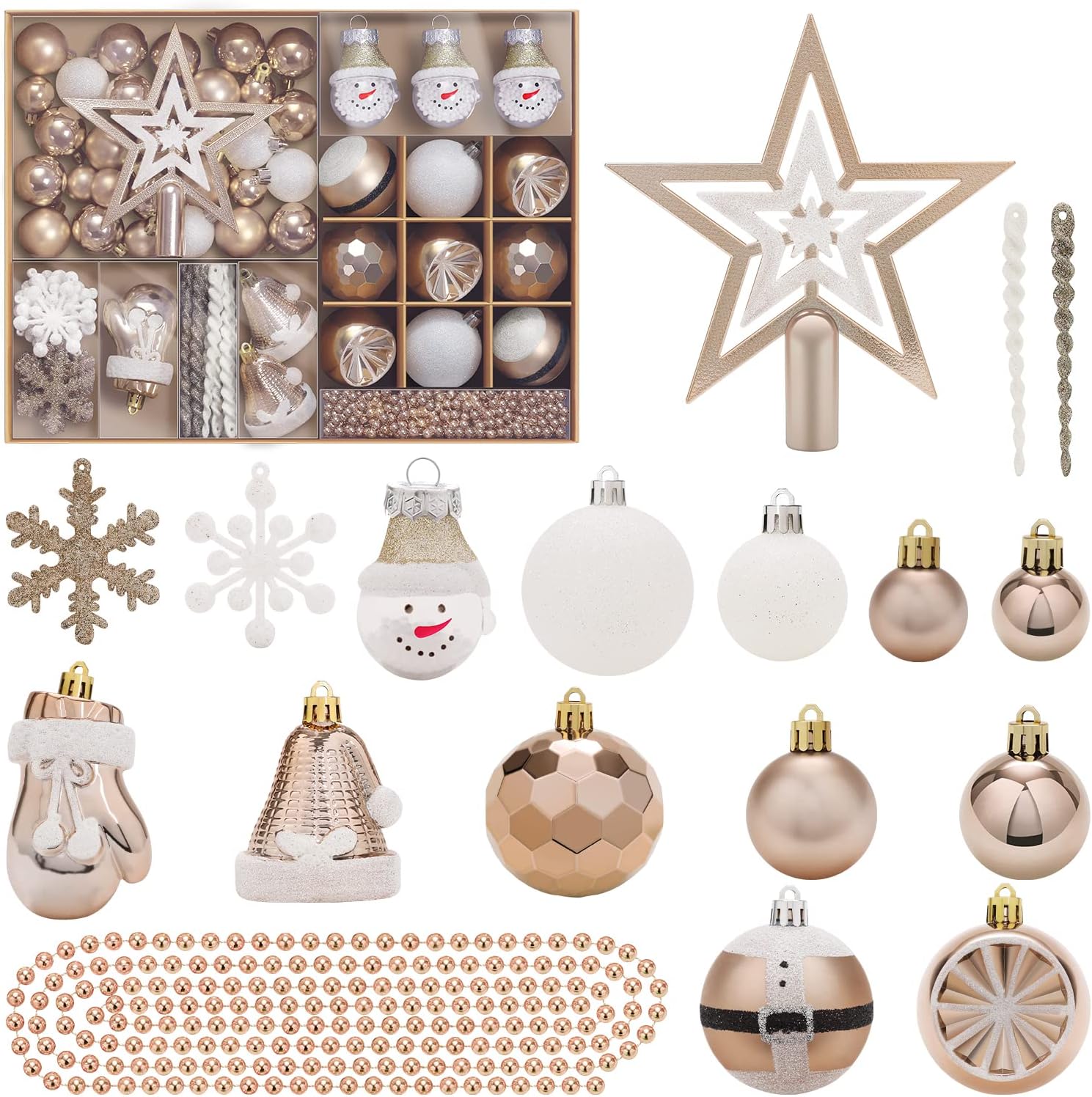 Ornaments - SY Super Bang Christmas Ornaments Set, 90PCS Shatterproof Christmas Hanging Ornaments for Xmas Tree Decorations, for Indoor Holiday Party Thankgivings Christmas Decor-Champagne Gold.