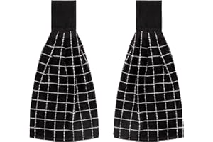 Blue Needles Hanging Kitchen Towels - Black 100% Cotton Solid Kitchen Tie Towel, Set of 2 Hand Dish Cloth with Hanging Loops 