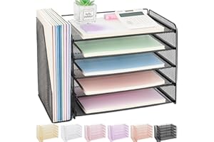 OPNICE 5-Tier Paper Organizer with Magazine Holder, Desk Organizers and Accessories, Office Desk Accessories & Workspace Organizers, Desktop File Organizer for Office Supplies Storage, Black