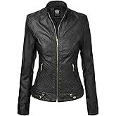 Lock and Love Women's Faux Leather Moto Biker Jacket Coat with Removable or Non-Removable Hood