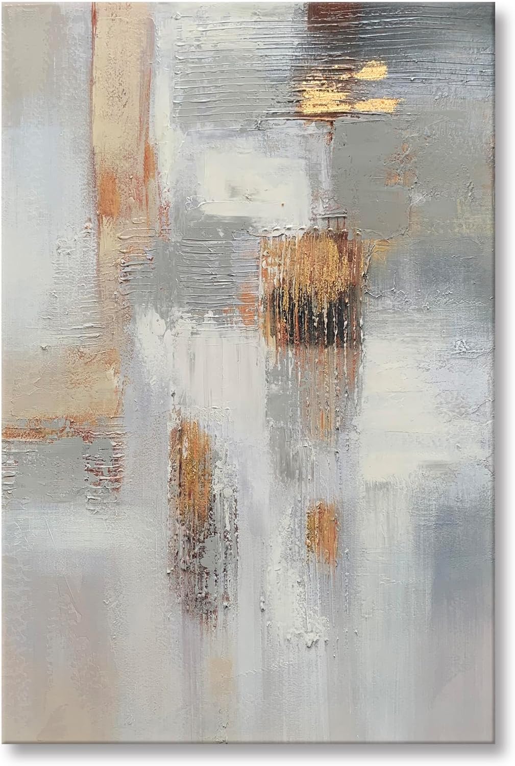 Paintings - Landswaydecor Beige Canvas Wall Art Modern Abstract Painting with Textured embellishment