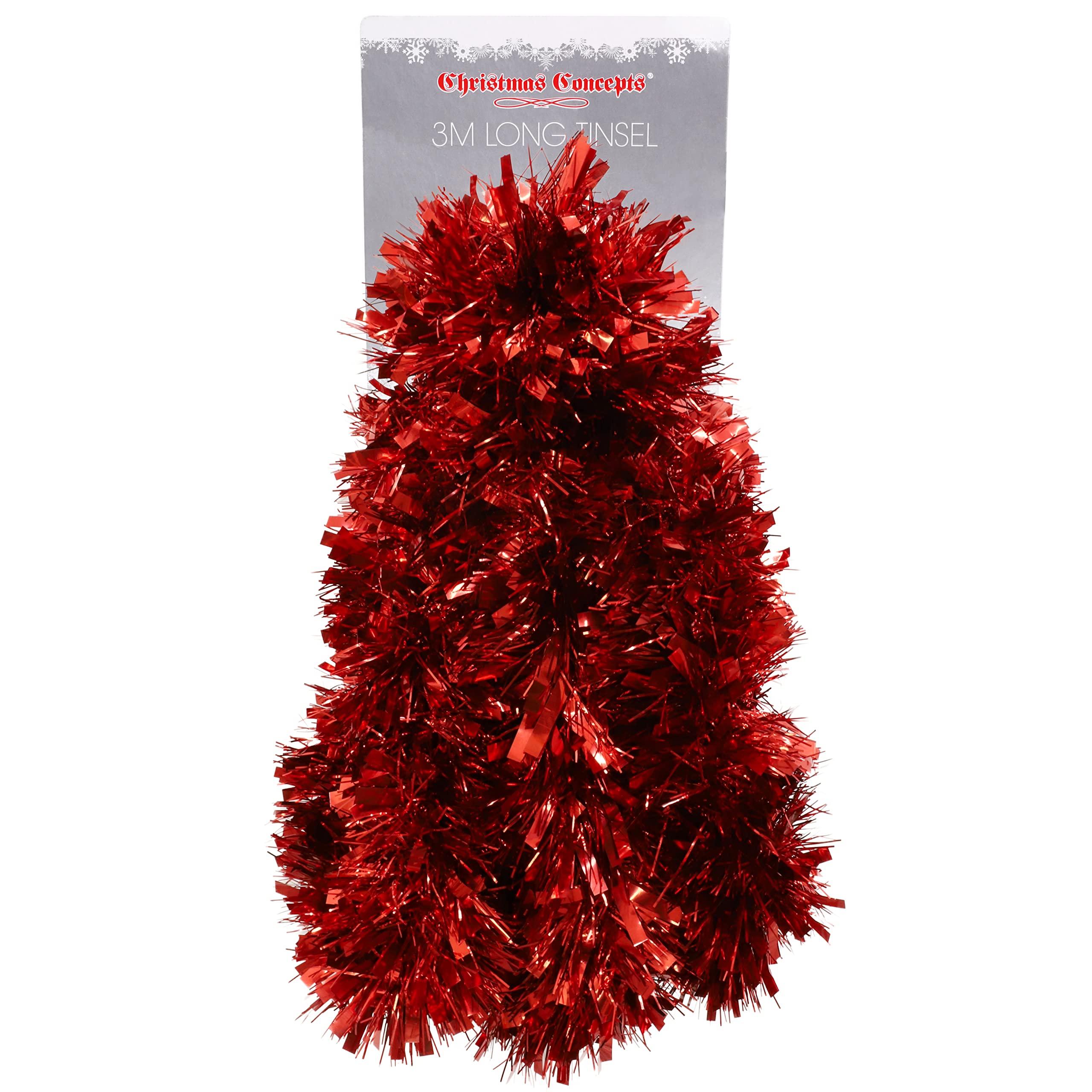 Christmas Concepts® 3m (9.8ft) Chunky/Fine Christmas Tinsel - Christmas Decoration Tinsel (Red)