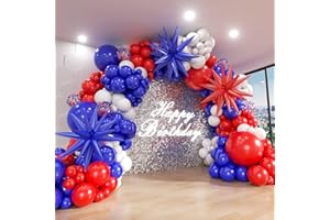 ADOINBY Red White and Blue Balloon Arch Kit, 140Pcs Explosion Star Red White Blue Balloon Garland kit Different Size Balloons for 4th of July Anniversary Birthday Independence Day Party Decorations