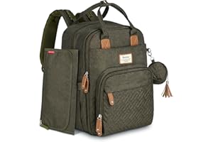 RUVALINO Diaper Bag Backpack, Multifunction Travel Pack Maternity Baby Changing Bags, Large Capacity, Waterproof, Olive Green