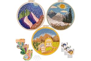 KAMEUN Cross Stitch Starter for Beginners with Stamped Patterns, Embroidery Kits for Adults with Hoops and Color Threads, Needlepoint Funny Hobby| DIY Crafts for Women - 3 Packs