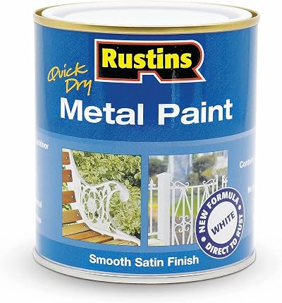 Rustins Quick Dry Metal Paint White 500ml Water Based Satin Finish Rust