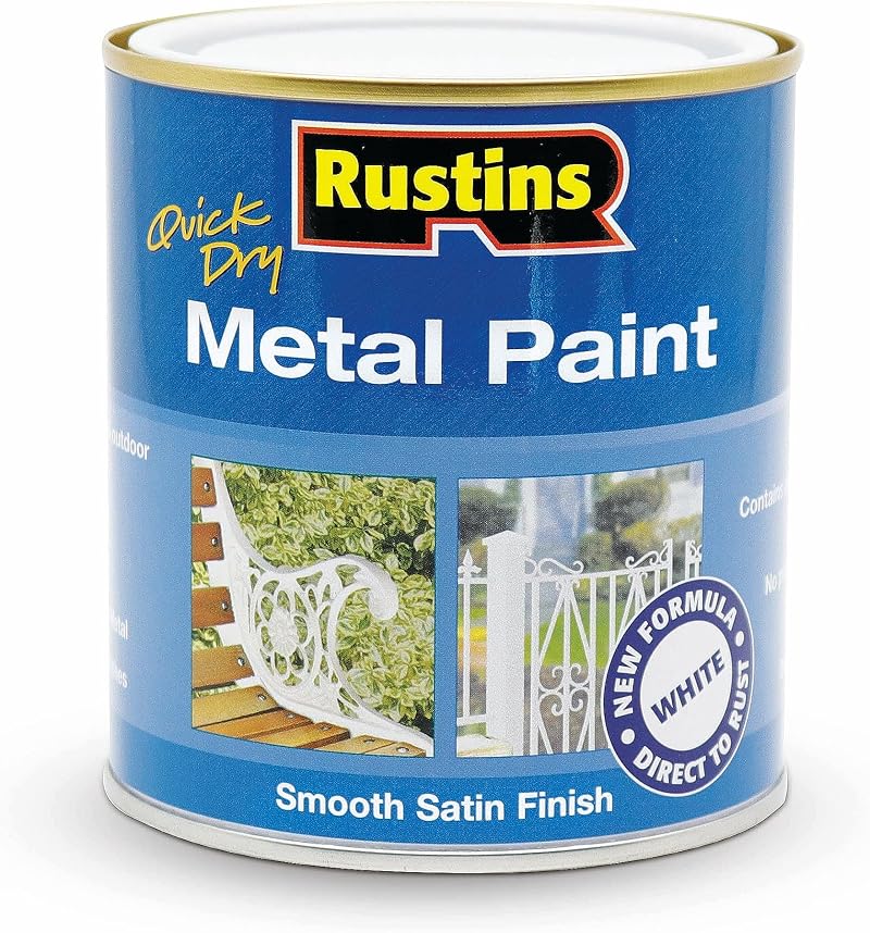 Rustins Quick Dry Metal Paint White 500ml Water Based Satin Finish Rust