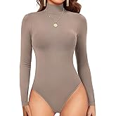 Irisnaya Women's Mock Turtleneck Long Sleeve Bodysuit Thong High Neck Body Suits Tops