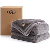 UGG Euphoria Throw Blanket, Faux Fur Blanket, 50" x 70", Charcoal Grey | Extra Fluffy &amp; Reversible, Ultra Soft Luxury Microfiber, Oversized for Sofa, Bed &amp; Chair, Cozy Fall Decor, OEKO-TEX Compliant