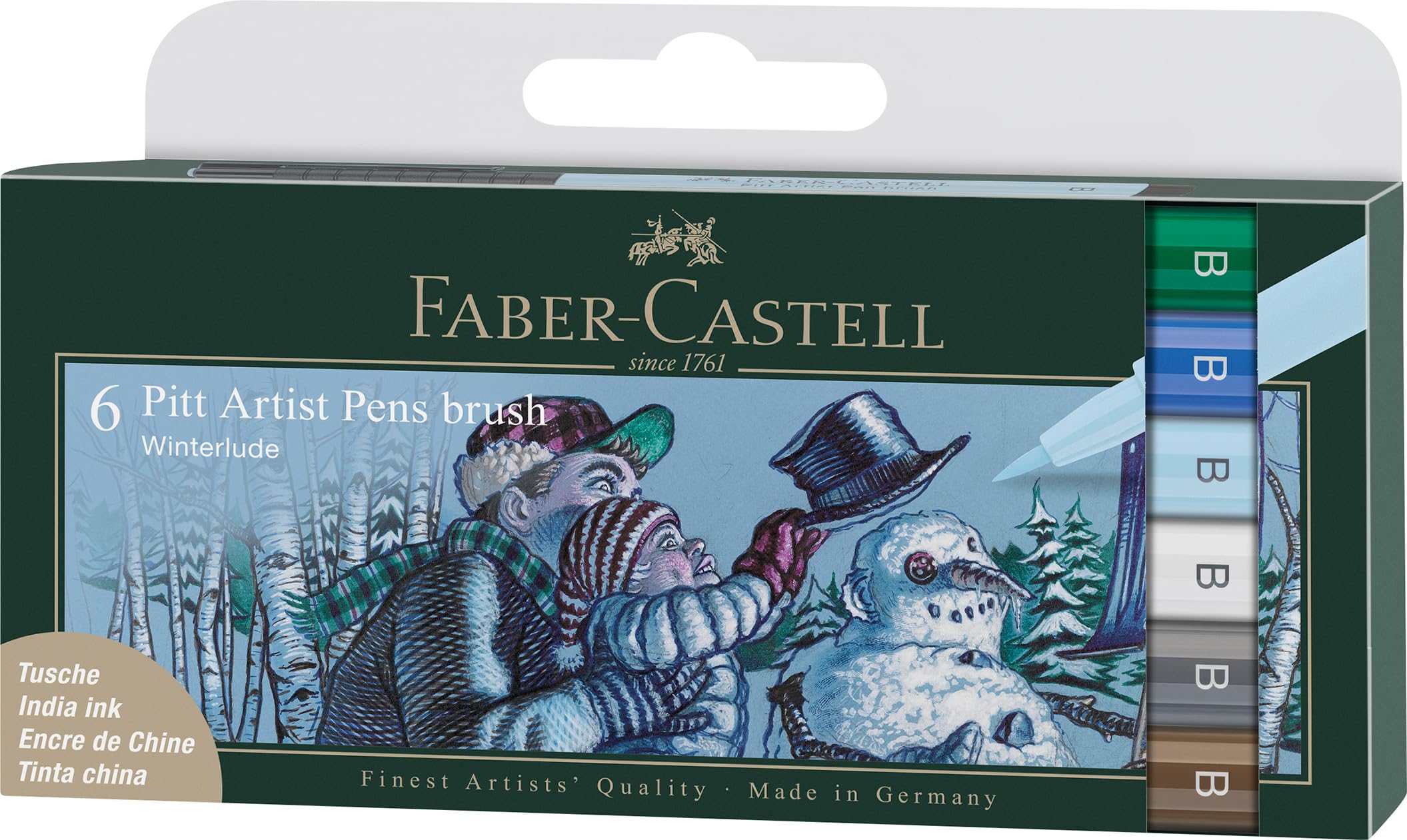 Faber-Castell Art & Graphic Pitt Artist Pen Brush India Ink Pen, Winterlude, Wallet of 6, Art, Craft, Drawing, Sketching, Home, School, University, Colouring — image 1