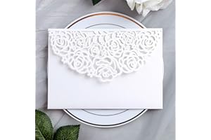 YIMIL 20 Pcs 5.12 x 7.21 inch Tri-fold Laser Cut Wedding Invitation Pocket for Wedding Quinceanera Bridal Shower Baby Shower 