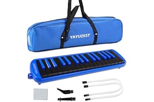 YAYUZEST Melodica Instrument, Soprano Melodica Air Piano Keyboard Pianica with 2 Soft Long Tubes, 2 Short Mouthpieces and Carrying Bag (Blue+Black, 32 Keys)