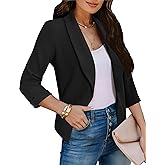Tralilbee Women's Cropped Blazers 3/4 Sleeve Open Front Lightweight Cardigan Casual Work Office Suit Blazer Jackets S-XL
