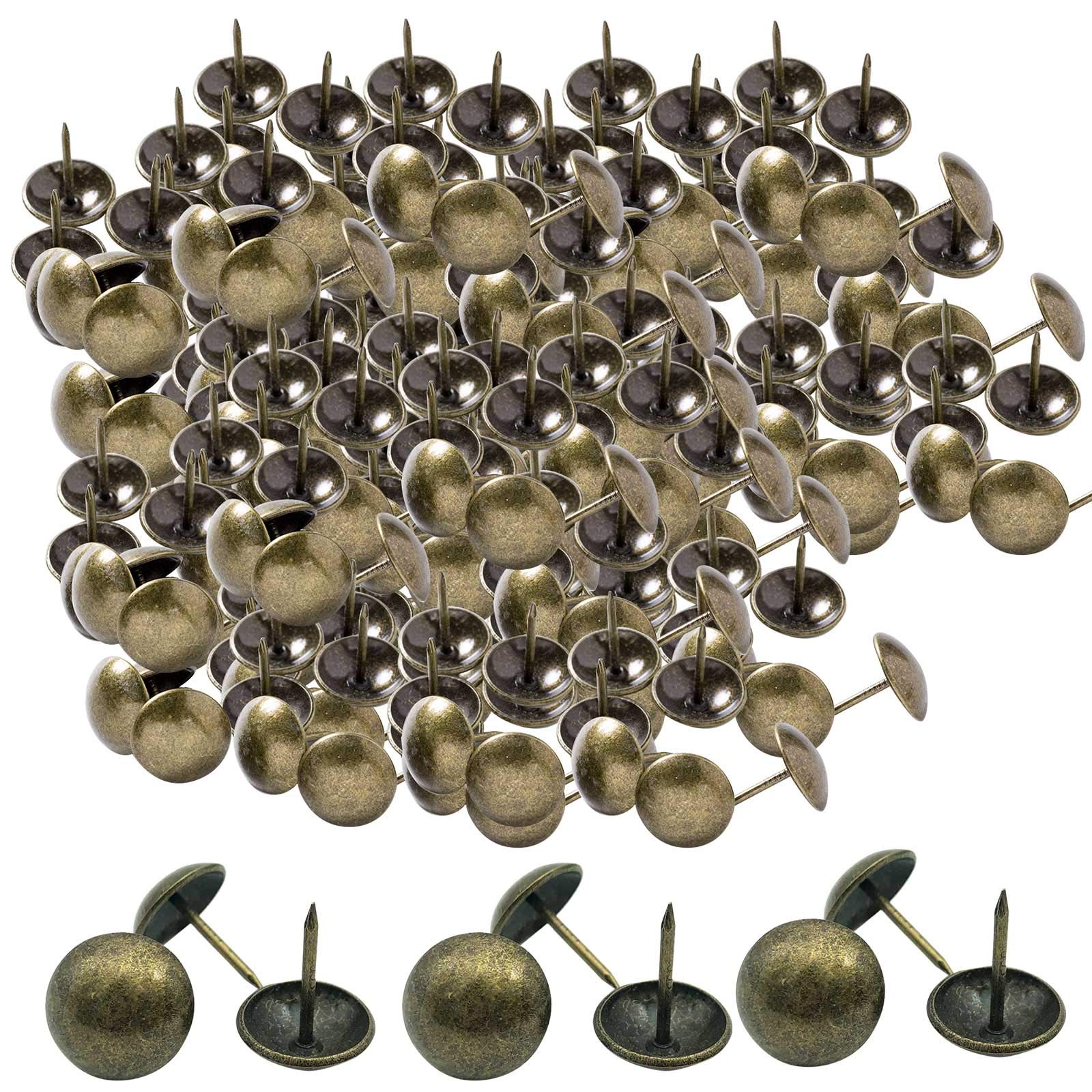 100PCS Upholstery Tacks - Bronze & Brass Decorative Furniture Nails - Round Head Tacks - For Wood, Sofa, Chair, Bed