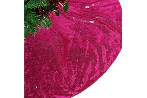 AMZLOKAE Sequin Tree Skirt 36 Inch Hot Pink Christmas Tree Skirt Glitter Halloween Tree Skirt 36'' Xmas Tree Skirt Sparkle Christmas Tree Skirt Holiday Decorations Tree Skirt Kit