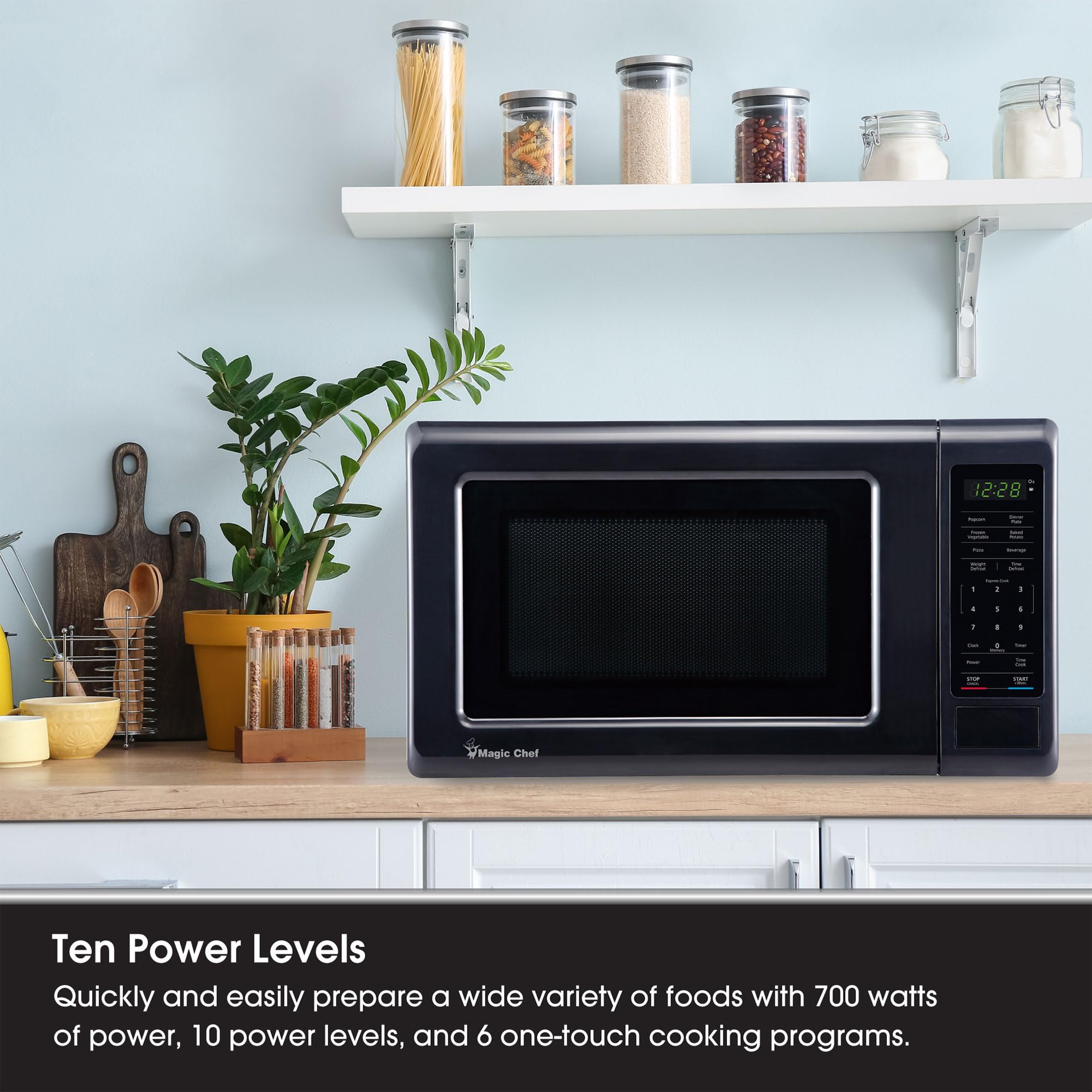 Magic Chef MC77MB Countertop Microwave Oven, Small Microwave for Compact Spaces, 700 Watts, 0.7 Cubic Feet, Black