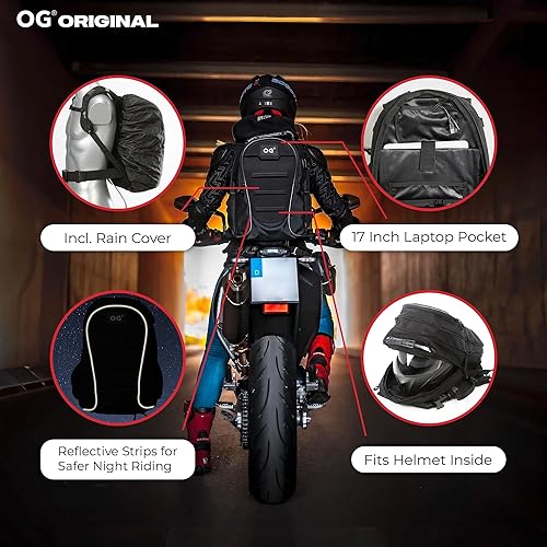 OG Original EZ-Rider2 Motorcycle Backpack Black 24L, Motorbike