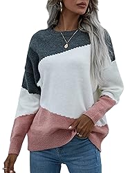 ECOWISH Women Sweater Dropped Shoulder Color Block