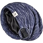 YANIBEST Silk Satin Bonnet Hair Wrap for Sleeping, Adjustable Slouchy Beanie for Women, Silk Lined for Curly Hair and Braids, Navy