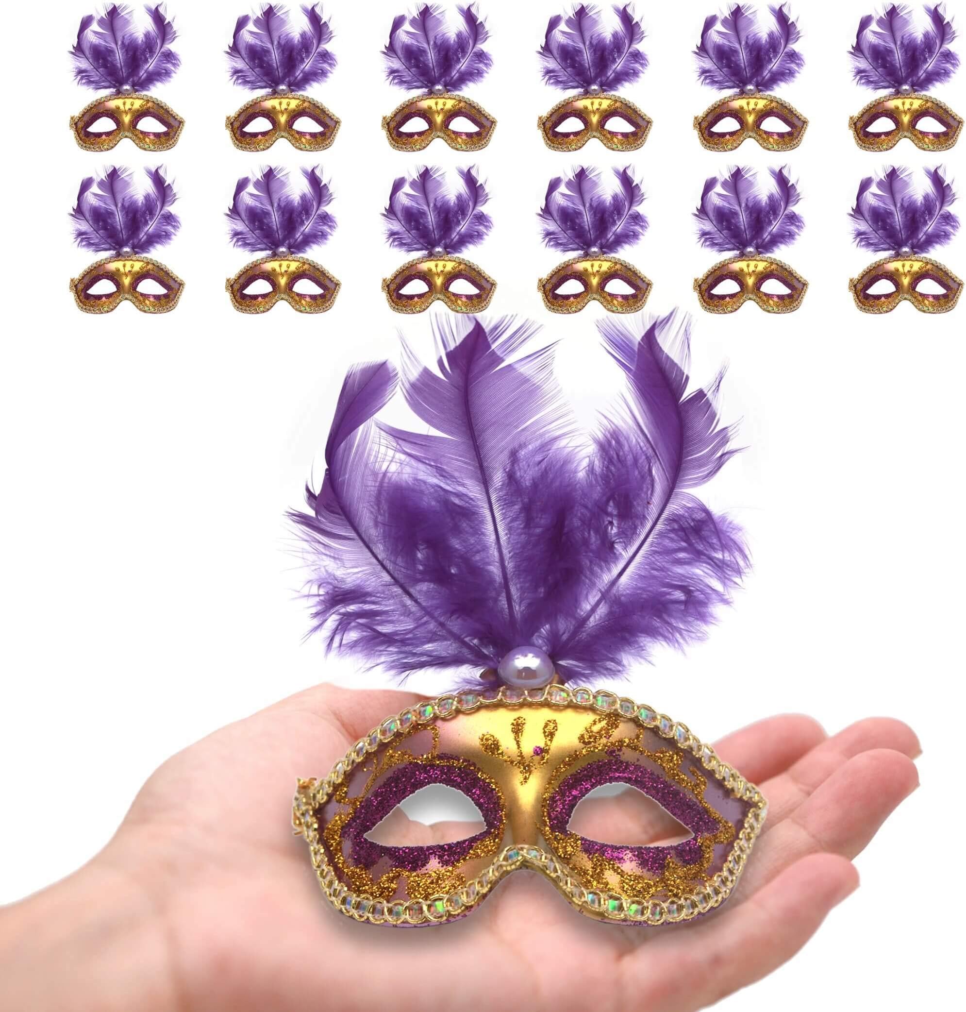 Yiseng Mini Masquerade Mask Party Decorations 12pcs Pack Luxury Feather Mardi Gras Small Venetian Mask Decor Party Favors