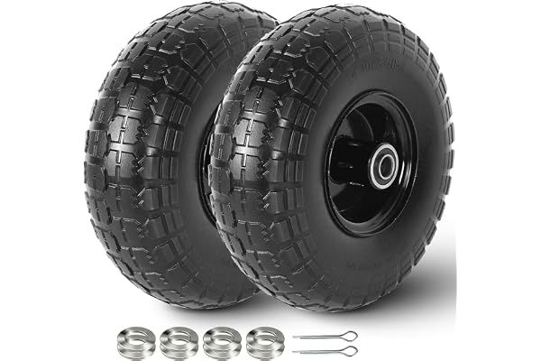 AR-PRO (2 Pack) 4.10/3.50-4 Flat Free Tire and Wheel, 10-Inches Solid Tires for Wheelbarrow, Dolly, Hand Truck, Wagon, Garden