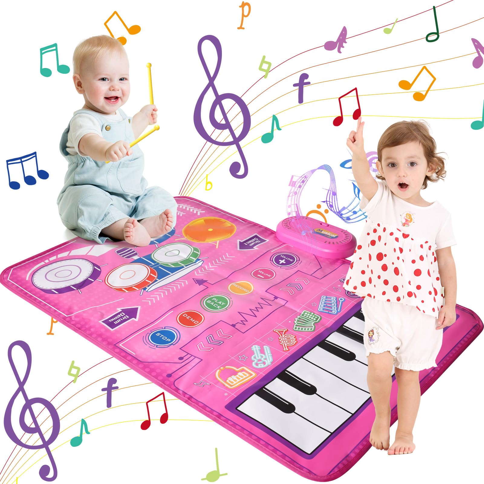 Music Mat Baby Toys 0-6 months Toddler Toys for 1 2 3 Year Old Girls Gifts for 1 2 3 Year Old Girls Birthday Presents 1st Birthday Gifts for Girls Toys for 1+ Year Old Girls Sensory Toys for Baby