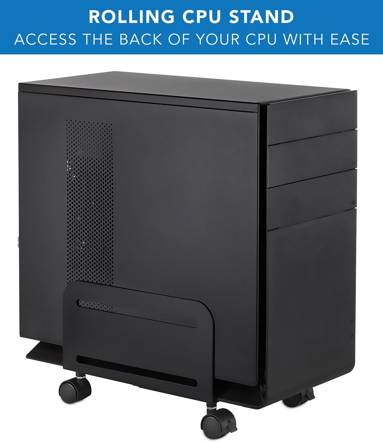 Mount-It! Rolling CPU Stand with Wheels, Heavy Duty Desktop Computer Tower Cart with Ventilation and Adjustable Width from 4.87 to 8.5 Inches, Steel : Office Products