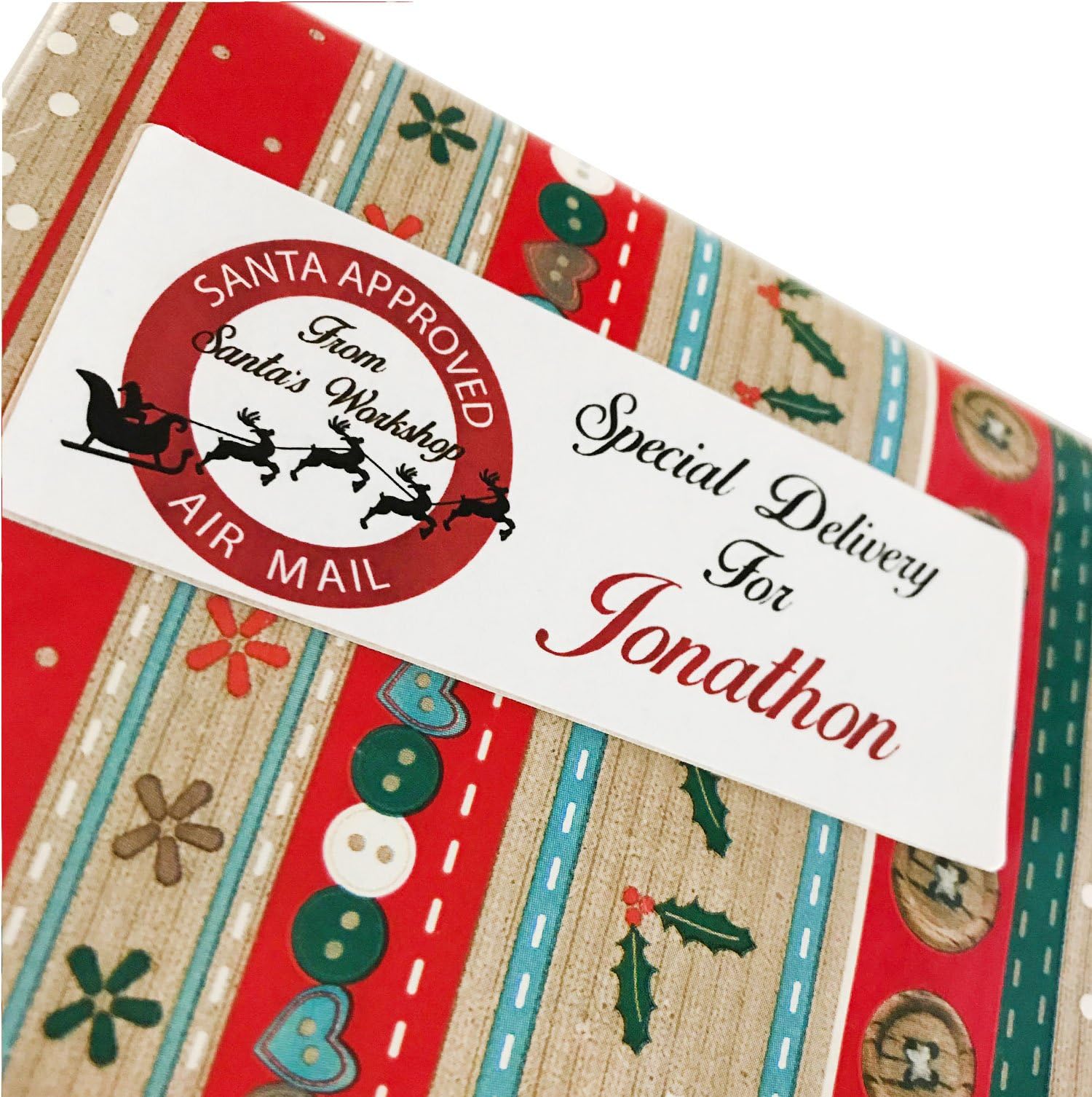 14 Personalised Christmas 'Santa Approved Air Mail' Gift Present Stickers. Premium White self Adhesive Material