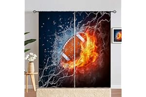 YUANZU Kids Sports Curtains W42 x L84 Inch Rod Pocket Football Water Fire Rugby Flame Thunder Lightning Print Pattern Privacy Fabric Window Drapes for Boys Bedroom Nursery Baby Playroom 2 Panels