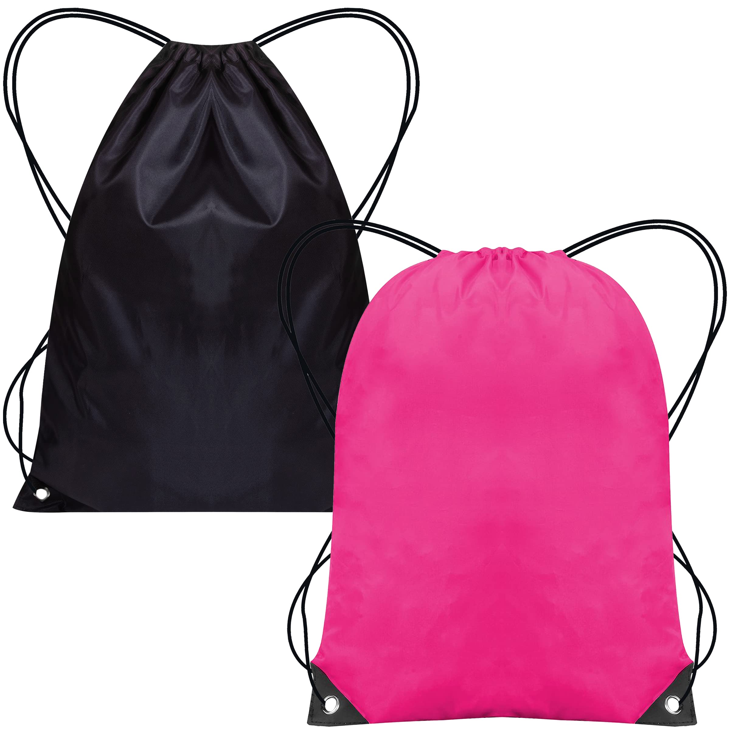 SAWANS Drawstring Bags Gym Swimming School Sports Bag Unisex 2PCS Trainer String Bag Sack Backpack PE Bags for Women Men Children Travel Beach Kids Boys Girls Outdoor Shopping Holidays (Black/Pink)