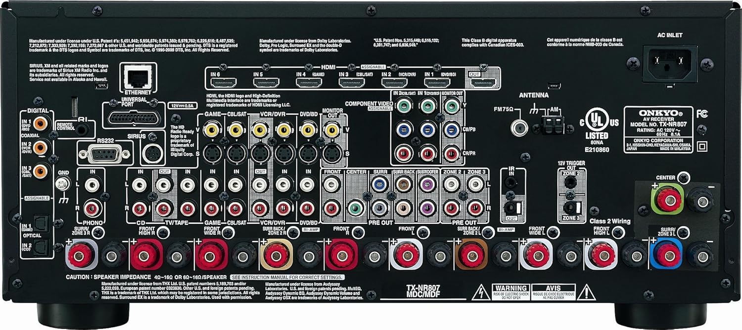Amazon.com: Onkyo TX-NR807 7.2-Channel A/V Surround Home Network Receiver  (Black) (Discontinued by Manufacturer): Electronics