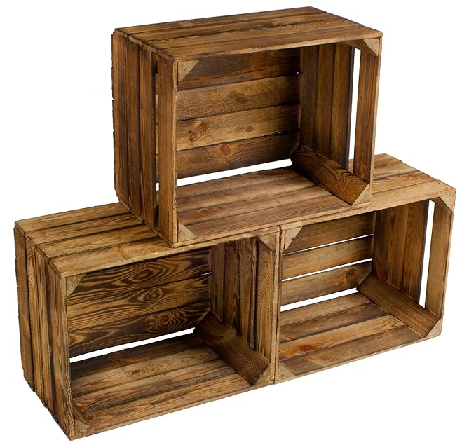 Kistenbaron Weinkiste Obstkiste Holzkiste wie aus dem Alten Land - Natur Geflammt Weiß Regal Dekoration (Geflammt, Dreierset)