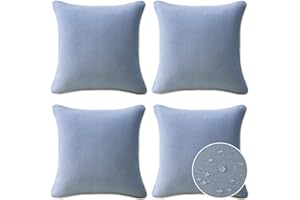 UNIMATTA Decorative Outdoor Water Repellent Throw Pillows with Inserts, Set of 4, 18" x18" Pillows for Patio, Backyard, Bed, Couch, and Patio Furniture, Powder Blue