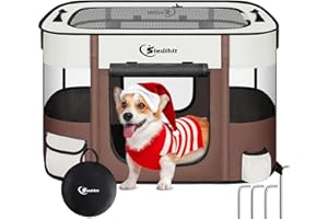 Siedihit Dog Cat Playpen28/31/35in, Pet Puppy Portable Playpens for Outdoor Travel Crate, Indoor After Surgery Use, Foldable Dog Kennel Tent for Rabbit or Small Animals and Tent Stakes(Brown, Medium)