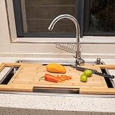 Defined Deco Over The Sink Cutting Board, Extra Large 33in Expandable Cutting Board Over Sink, Natural Bamboo Cutting Boards with Juice Groove,Kitchen Sink Cover for Counter Space (33")